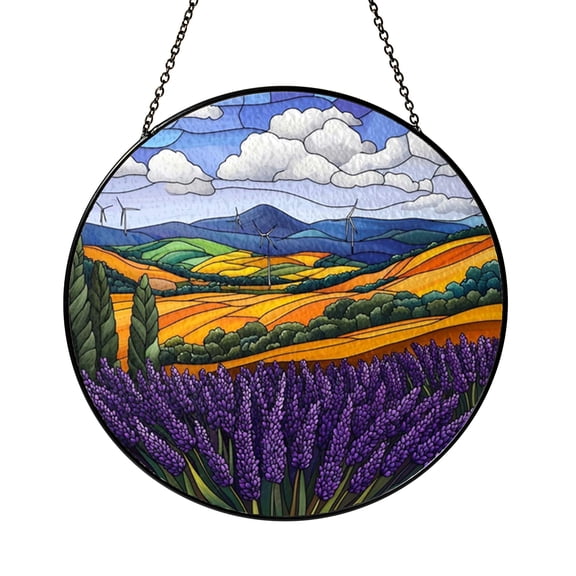 Purple Lavender Meadow Stained Glass Suncatcher – Home Window Decor1901