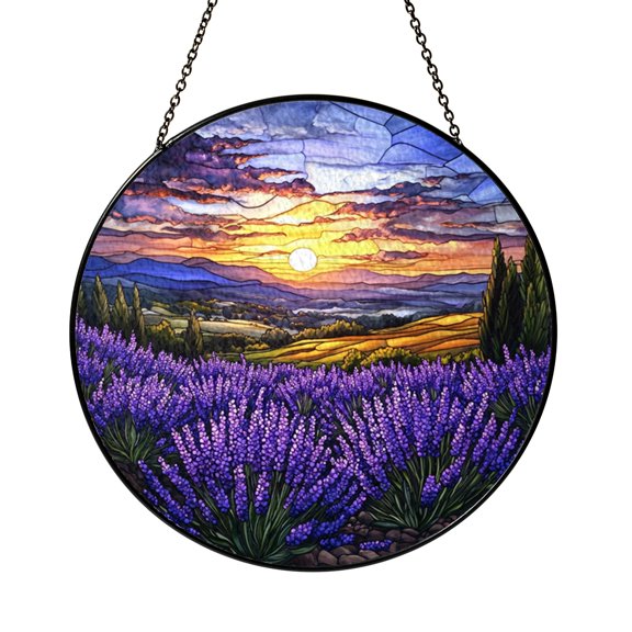 Purple Lavender Meadow Window Hanging – Decorative Glass Art