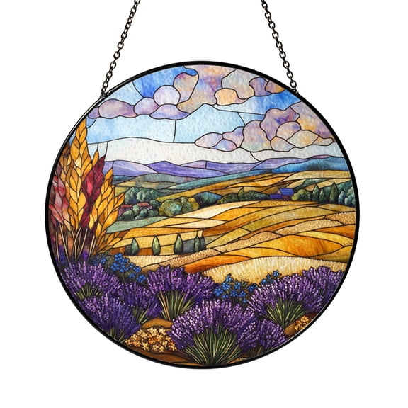 Purple Lavender Meadow Window Hanging Decorative Glass Art