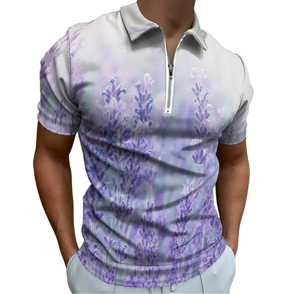 Purple Lavender Men Zipper T-shirt Summer Casual Short Sleeve T-shirt Top