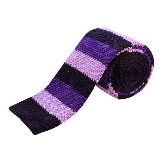Purple, Lavender, Navy Blue Striped Men's Knit Tie