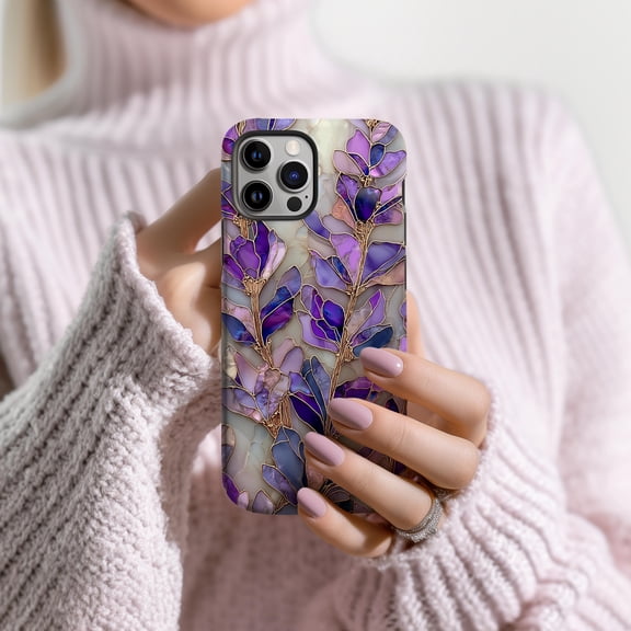 Purple Lavender Pearl Print Phone Case Mosaic Floral Art Design Aesthetic Cover Fits iPhone Samsung Galaxy Pixel