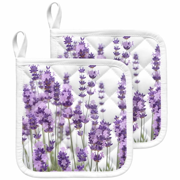 Purple Lavender Pot Holders for Kitchen Heatproof Potholder, 2 Pack Farmhouse Pastoral Botanical Floral Hot Pads Multipurpose Oven Pads Cloth Potholders Trivet for Cooking and Baking