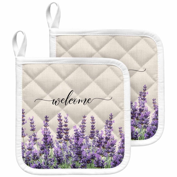Purple Lavender Pot Holders for Kitchen Heatproof Potholder, 2 Pack Purple Spring Floral Wildflower Plant Hot Pads Multipurpose Oven Pads Cloth Potholders Trivet for Cooking and Baking