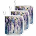 thumbnail image 1 of Purple Lavender Pot Holders for Kitchen Heatproof Potholder, 3 Pack Butterfly Flower Abstract Artwork Hot Pads Multipurpose Oven Pads Cloth Potholders Trivet for Cooking Baking, 1 of 8