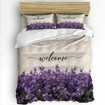 Purple Lavender Queen Size Comforter Set, Welcome Spring Pastoral Soft Bedding for All Seasons, 4 Pcs Bed Set with 1Comforter (90"x92") ,1 Sheet(94"x116"), 2 Pillowcases (19"x29")