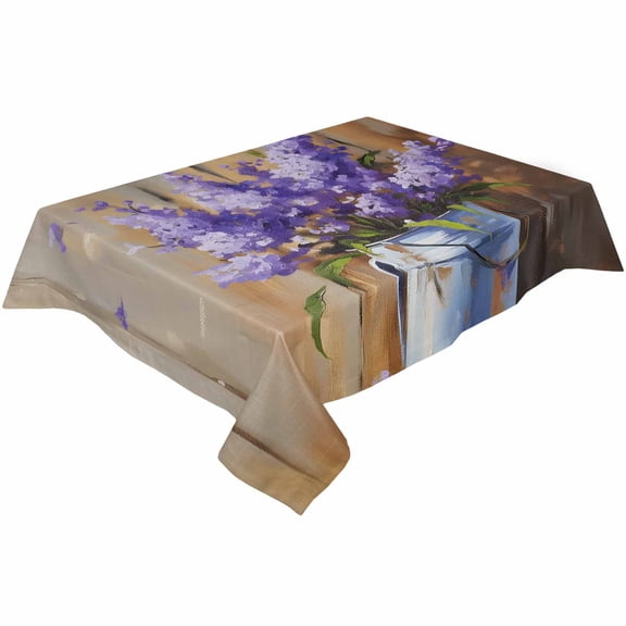 Purple Lavender Rectangle Tablecloths 60x140,Farmhouse Abstract Oil Painting Flower Table Cloth Table Cover Indoor/Outdoor Tabletop Decor for Wedding Holiday Party Dinner Baby Shower