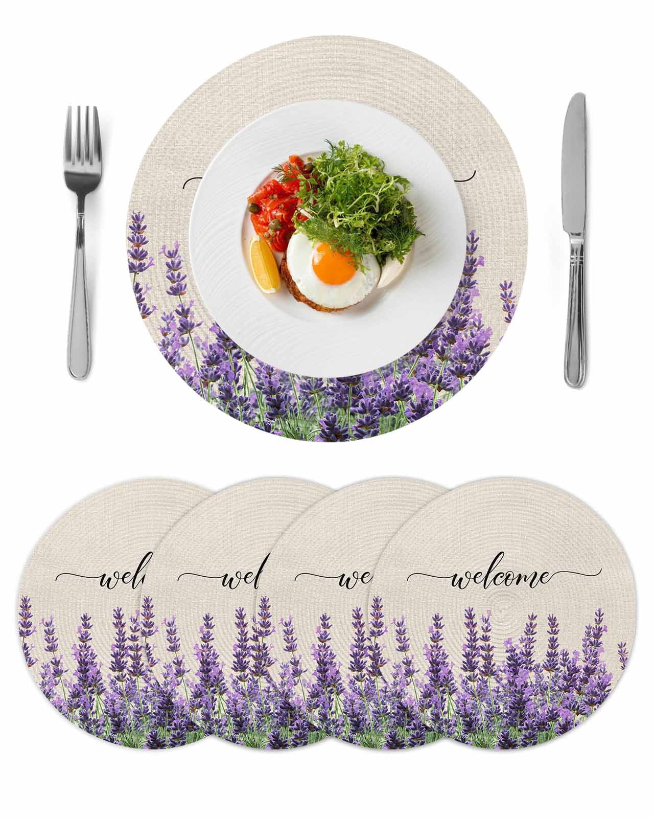 Purple Lavender Round 13 Inch Placemats Set of 4, Purple Spring Floral ...
