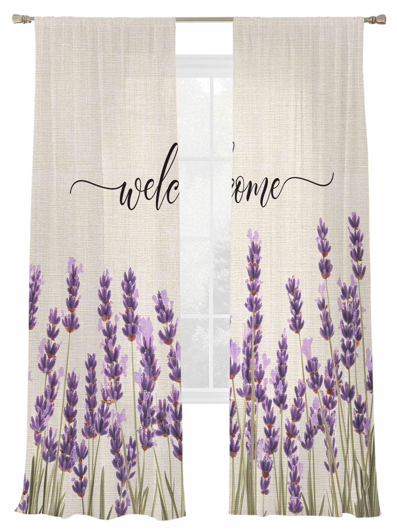 Purple Lavender Sheer Curtains 84 Inch Long 2 Panels, Spring Pastoral Linen Texture Light Filtering Rod Pocket Semi Sheer Curtains, Sheer Voile Drapes for Living Room Bedroom, 52"x84"