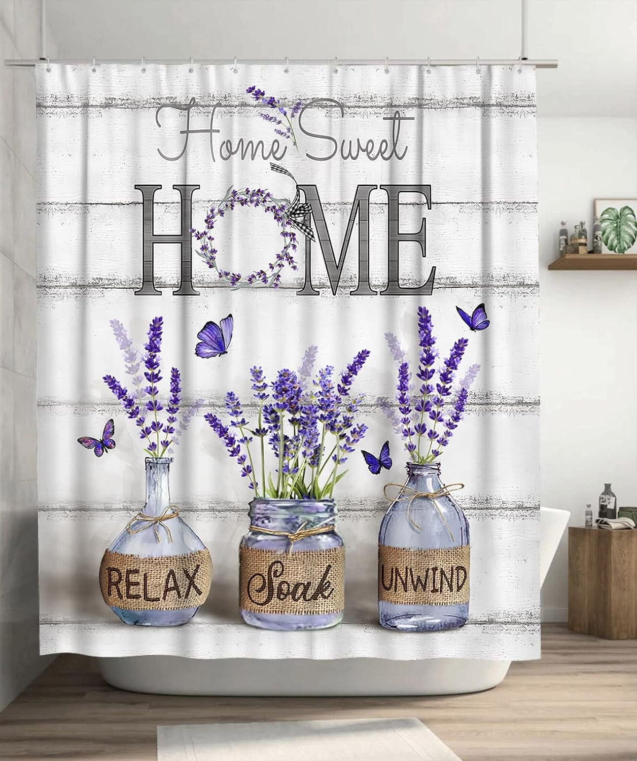 Purple Lavender Shower Curtain Farmhouse Flowers Shower Curtains for