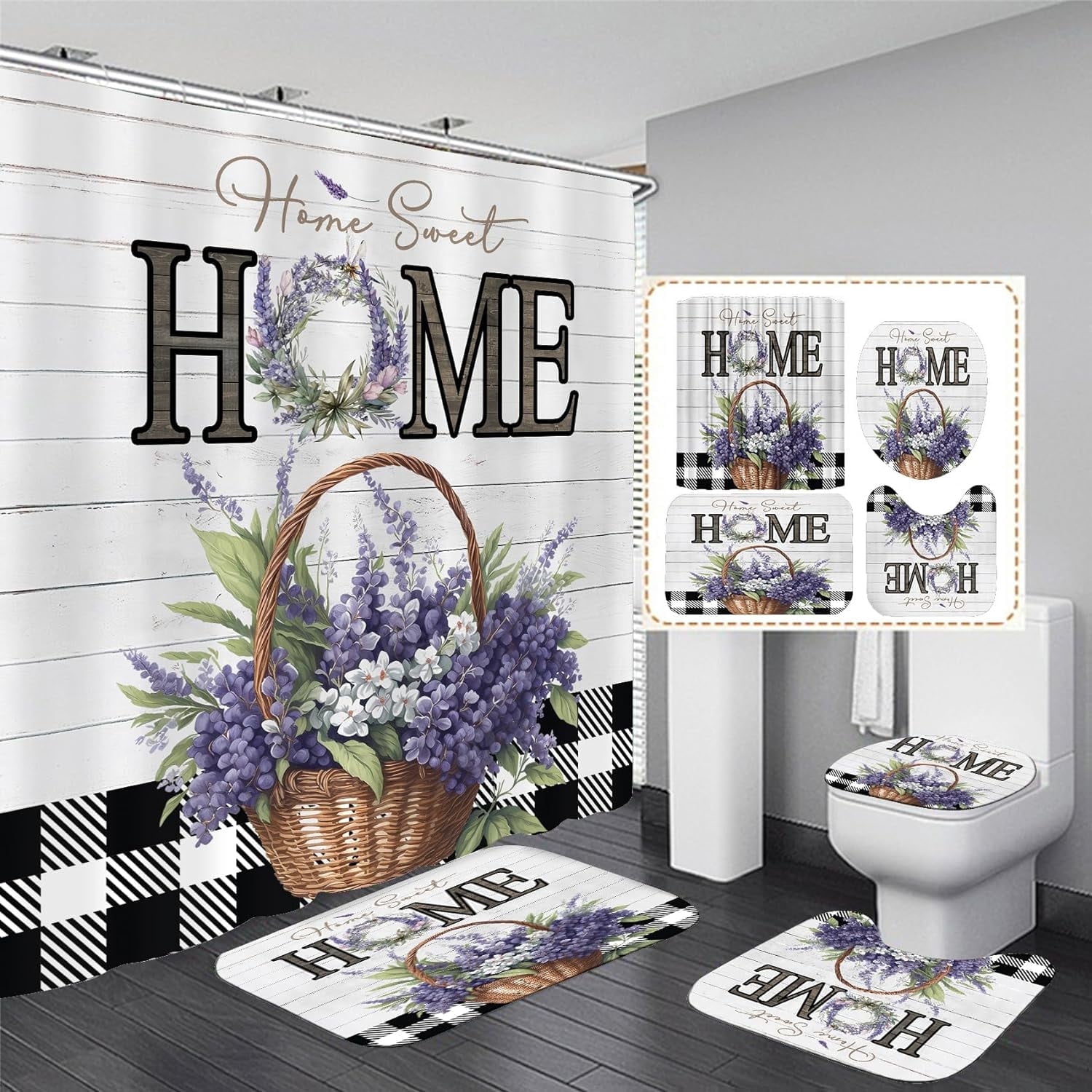 Purple Lavender Shower Curtain Set Bathroom Sets Rustic Shower Curtain ...