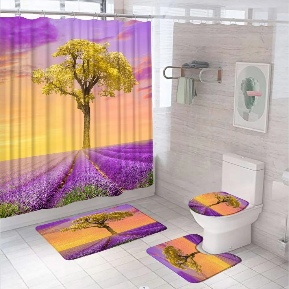 Purple Lavender Shower Curtain Sets Flower Fantasy Garden Arch Tree