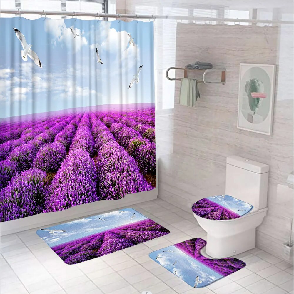 Purple Lavender Shower Curtain Sets Flower Fantasy Garden Arch Tree