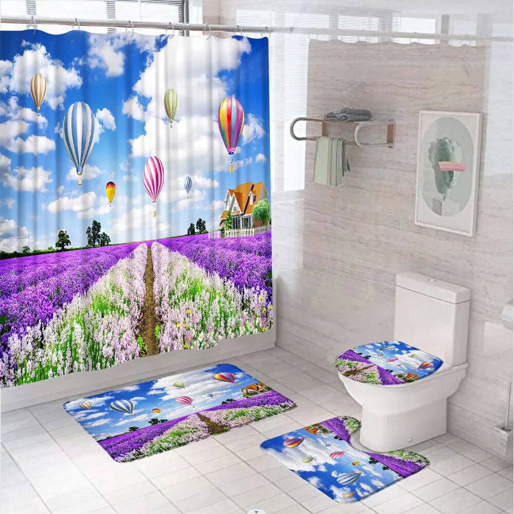 Purple Lavender Shower Curtain Sets Flower Fantasy Garden Arch Tree