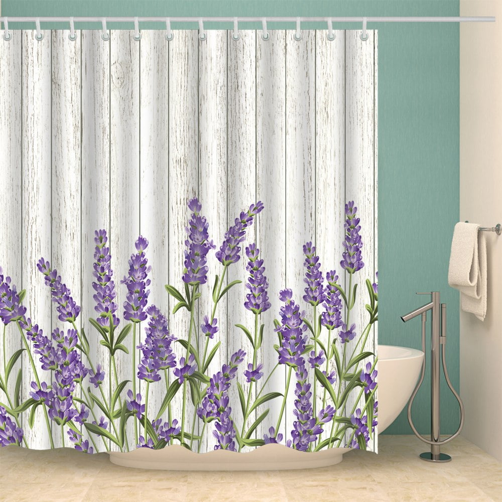 Purple Lavender Shower Curtain,Waterproof Floral Bathroom Fabric Curtain with 12 Hooks,35x71in ...