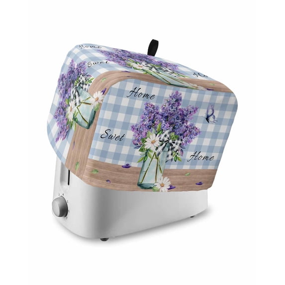Purple Lavender Small Toaster Cover 2 Slice, Kitchen Appliance Covers, Spring Daisy Butterfly Plants Watercolor Blue Toaster Oven Cover with Loop, Bread Machine Cover Polyester Dust Cover Protection
