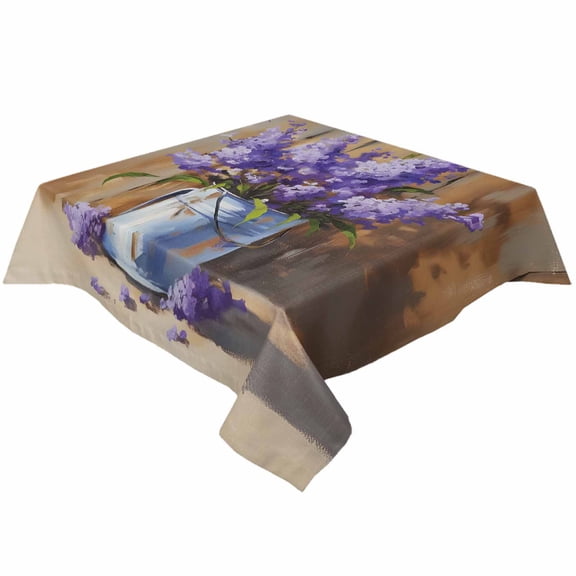 Purple Lavender Square/Round Tablecloths 52x52,Farmhouse Abstract Oil Painting Flower Table Cloth Table Cover Indoor/Outdoor Tabletop Decor for Wedding Holiday Party Dinner Baby Shower