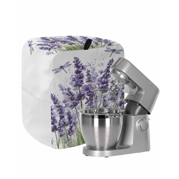 Purple Lavender Stand Mixer Dust Cover with Storage Pocket & Handles, Pastoral Botanical Floral Dragonfly Fits All Tilt Head & Bowl Lift Kitchen Appliance Cover Organizer Bag Accessories, 6-8 Quart