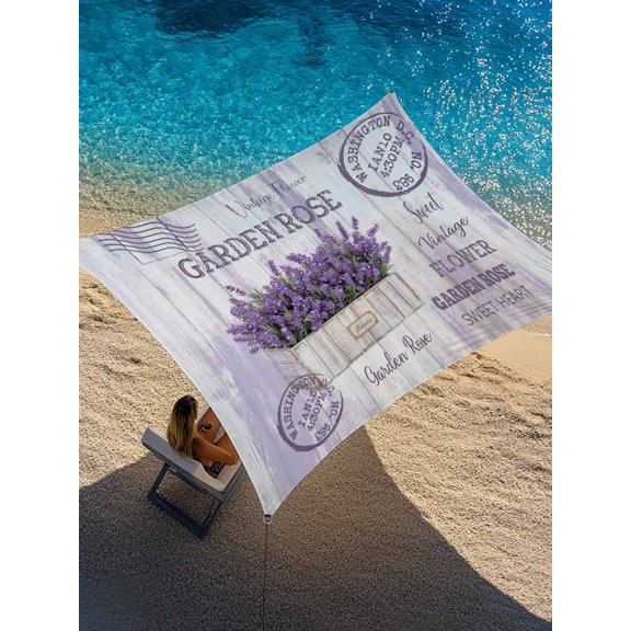 Purple Lavender Sun Shade Sail 12' x 16', Flowers Vintage Wood Grain Flower Pot Rectangle Outdoor Sunshade Canopy, Waterproof UV Block Patio Covers for Garden Yard Beach