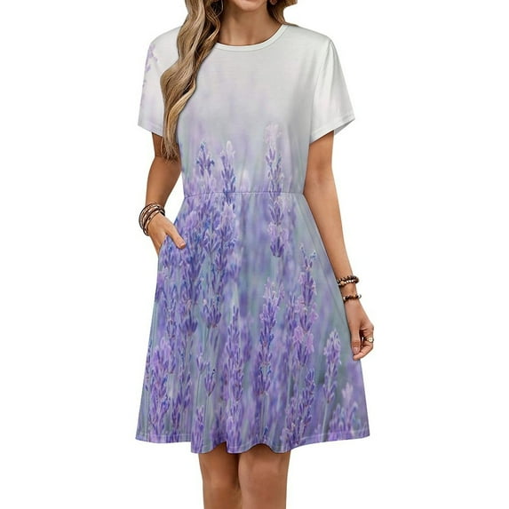 Purple Lavender Sundress Short Sleeve Dress Summer Women Clothes Dress for Women Dresses