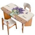 thumbnail image 1 of Purple Lavender Table Cloths for 4 Foot Rectangle Tables, Spring Floral Daisy Butterfly Leaves Beige Patio Waterproof Elastic Fitted Tablecloths, Washable Rectangular Table Cover for Camping, 1 of 8