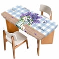 thumbnail image 1 of Purple Lavender Table Cloths for 6 Foot Rectangle Tables, Spring Daisy Butterfly Plants Watercolor Blue Patio Waterproof Elastic Fitted Tablecloths, Washable Rectangular Table Cover for Camping, 1 of 8