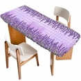 thumbnail image 1 of Purple Lavender Table Cloths for 8 Foot Rectangle Tables, Spring Watercolor Wildflowers Plant Plaid Patio Waterproof Elastic Fitted Tablecloths, Washable Rectangular Table Cover for Camping, 1 of 8