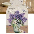 thumbnail image 1 of Purple Lavender Table Runner - 120 Inch Long Spring Floral Daisy Butterfly Leaves Beige Cotton and Linen Blended Dress Scarves Farmhouse Table Runner for Kitchen Dining, Coffee Table, 13" x 120", 1 of 8