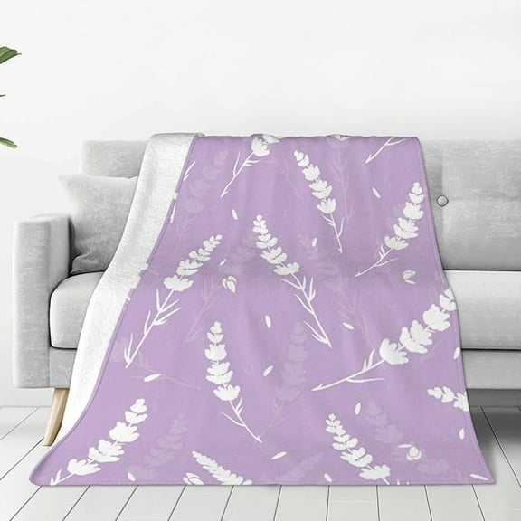Purple Lavender Throw Blanket For Couch, Ultra Soft Micro Fleece Blanket Light Weight Anti Pilling Flannel Air Conditioning Blanket 40" x 50"