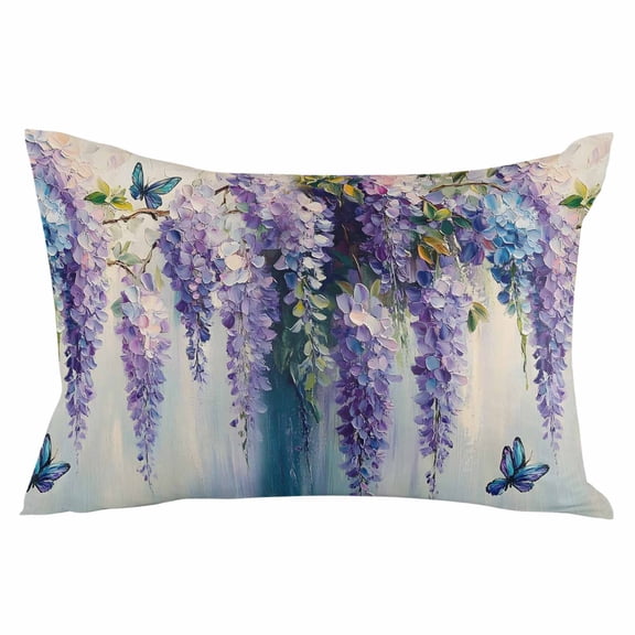 Purple Lavender Throw Pillow Cover 24 x 36 Inch Decorative Pillow Cover Butterfly Flower Abstract Brush Artwork Lumbar Pillowcase Seasonal Rectangle Cushion Case for Couch Sofa Bed Living Room