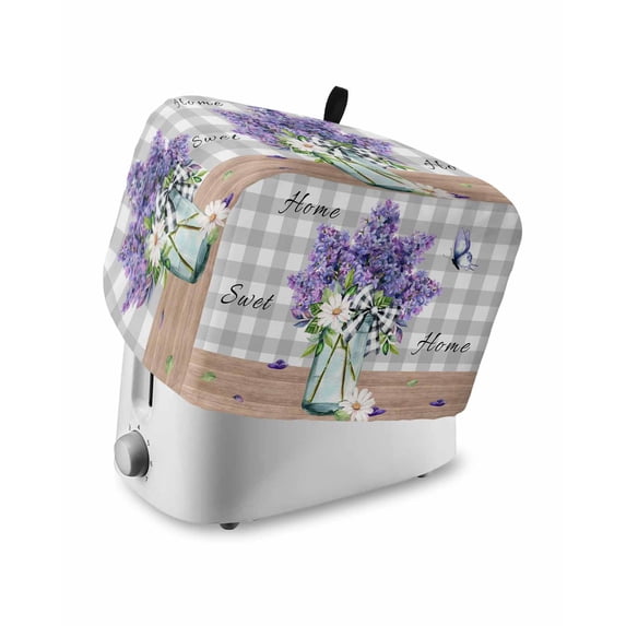 Purple Lavender Toaster Cover 4 Slice, Large Kitchen Appliance Covers, Spring Butterfly Daisy Watercolor Gray Toaster Oven Cover with Loop, Bread Machine Cover Polyester Dust Cover Protection
