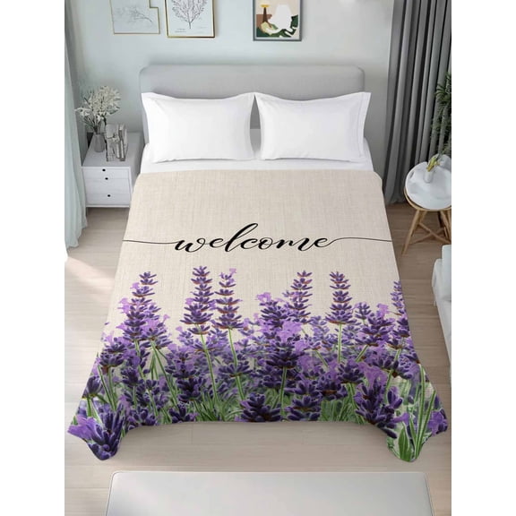 Purple Lavender Twim Size Flat Sheet, Wrinkleproof & Fadeproof Cooling Flat Bed Sheet Only, Purple Spring Floral Wildflower Plant Breathable Soft Bedding Top Sheets 66 x 96 Inches