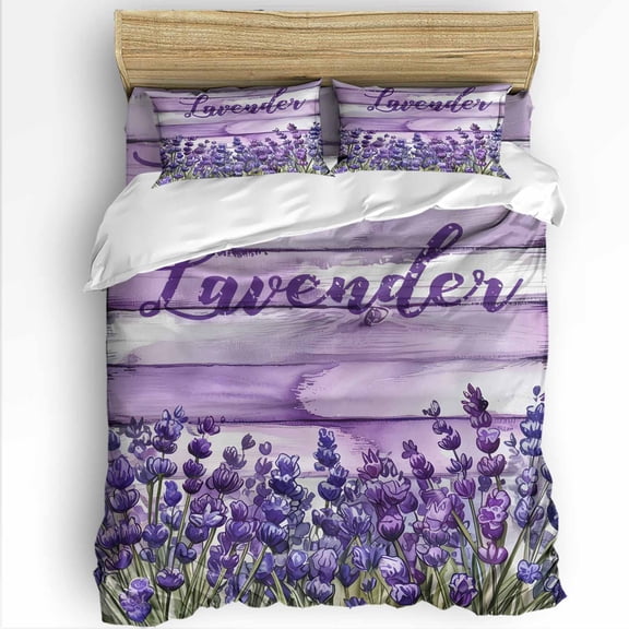 Purple Lavender Twin Size Comforter Set, Country Watercolor Style Wood Board Soft Bedding for All Seasons, 4 Pcs Bed Set with 1 Comforter (68"x86") ,1Sheet(66"x116"), 2 Pillowcases (19"x29")