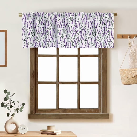 Purple Lavender Valance Curtain Lilac Rustic Flowers Floral Farmhouse Country Plant Vintage Rod Pocket Valance Window Treatments Short Curtains for Kitchen Bathroom Farmhouse 54x18inch