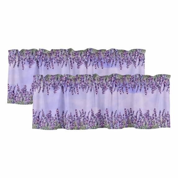 Purple Lavender Valances for Windows, Decorative Rod Pocket Window Valance Curtains, Spring Watercolor Wild Flowers Plant Short Curtain Drapes for Kitchen/Living Room, 2 Panels, 54" W x 18" L