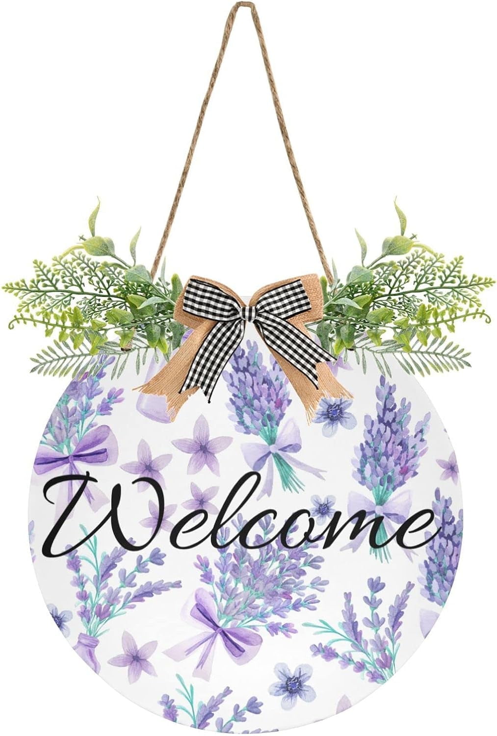 Welcomesign Decore Purple Lavender Vase Welcome Sign for Front Door, Round Sign Hanging ...