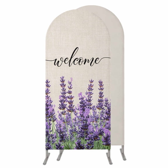 Purple Lavender Wedding Arch Cover,Stretchy Spandex Arch Backdrop Stand Covers 4 FT,Purple Spring Floral Wildflower Plant Round Top Arched Backdrop Cover for Birthday Party Ceremony Baby Shower Event
