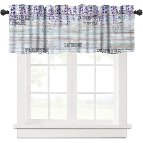 Purple Lavender Window Valances,Spring Flowers Kitchen Short Curtain Valance Windows Treatment Drapes,Bedroom Bathroom Living Room Decor Country Floral Blooming 54x18 Inch