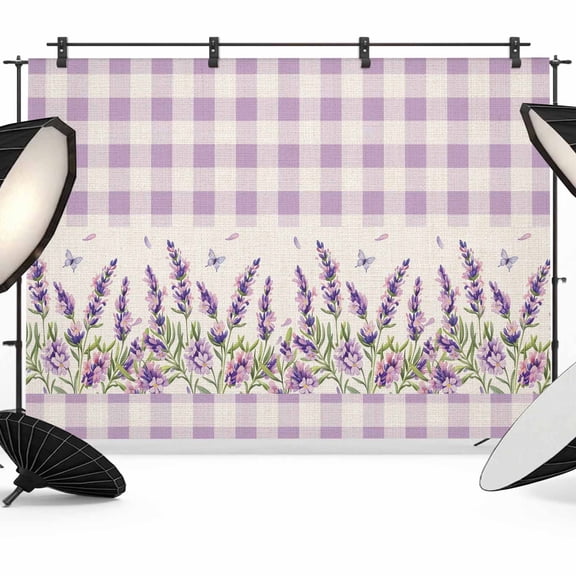 Purple Lavenders Backdrop for Photoshoot,Photography Photo Studio Background Wall Backdrop,Spring Floral Plaid Farmhouse Rustic Back Drop Banner Panel for Portraits Wedding Party Live Streaming 7x5Ft
