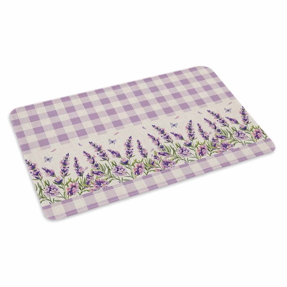 Purple Lavenders Doormat Outdoor Entrance 24"x36", Spring Floral Plaid Farmhouse Rustic Absorb Moisture Dirt Door Mats, Non-Slip Rubber Backing Floor Mats Indoor, Low-Profile Front Door Rugs
