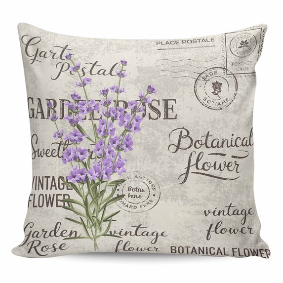 Purple Lavenders Eater Pillow Covers 16x16 Inch Decorative Throw Pillow Cover, Vintage Floral Retro Art Sofa Pillowcases Accent Cushion Case Home Decor Bedroom Living Room