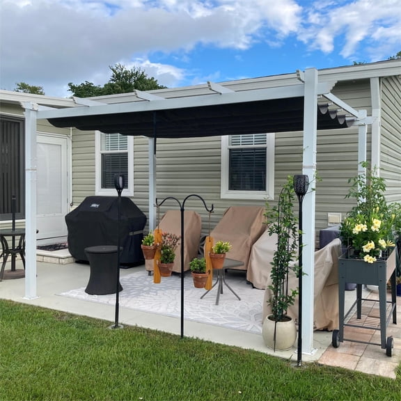 Purple Leaf 13'1" x 9'10" x 8'0" Gray Aluminum Pergola, Adjustable Retractable Sun Shade Canopy