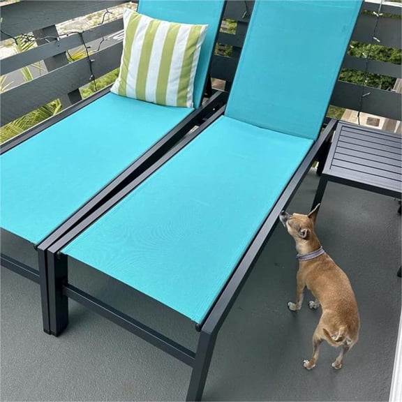 PURPLE LEAF Patio Chaise Lounge Set 2 Pieces Textilene Pool Lounge Chairs with Wheels Sunbathing Chair for Outdoor, Beach, Yard, Side Table Included, Turquoise Blue