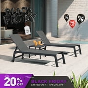 PURPLE LEAF Patio Chaise Lounge Set 2 Pieces Textilene Pool Lounge Chairs with Wheels Sunbathing Chair for Outdoor, Beach, Yard, Side Table Included, Grey