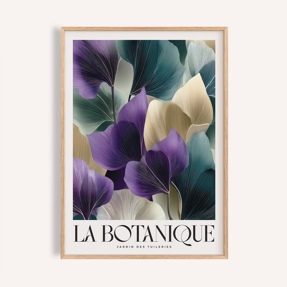 Purple Leaf Art Print Modern Beige Botanical Wall Decor Unframed Paper Print