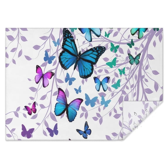 Purple Leaf Butterfly Pattern Rectangle Tablecloth 60"x84",Waterproof Polyester Rectangle Table Cloth, Wipeable Spillproof Polyester Tablecloth for Dining, Camping, Indoor and Outdoor