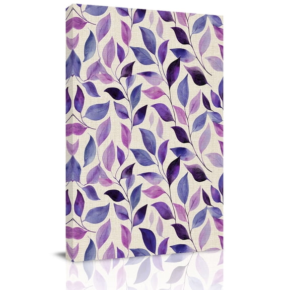 Purple Leaf Canvas Wall Art for Living Room, Watercolors Leaf Vintage Linen Texture Fields Poster Print Painting for Bedroom Office Home Decoration Wall Pictures Prepare To Hang 8"x12"