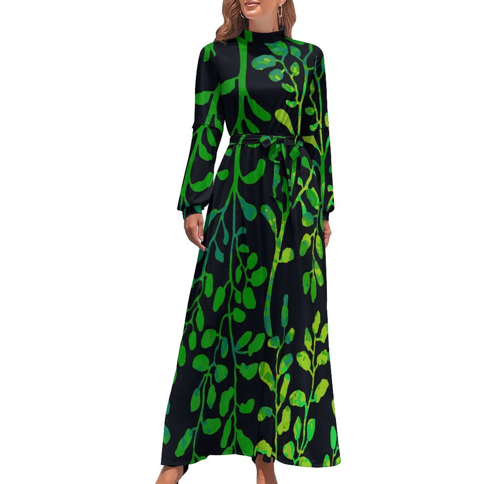 Purple Leaf Dress Tropical Plants Sexy Design Maxi Dress High Waist Long  Sleeve Aesthetic Bohemia Long Dresses