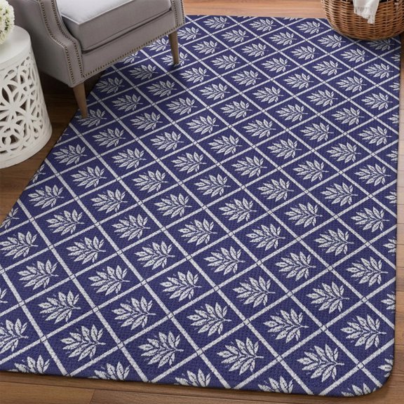 Purple Leaf Grid Area Rugs for Living Room 5x7, Country Farmhouse Minimalist Plaid Checkered Washable Area Rug Non Slip, Stain Resist Linen Carpet for Bedroom, Dining Room, Entryway, Entrance