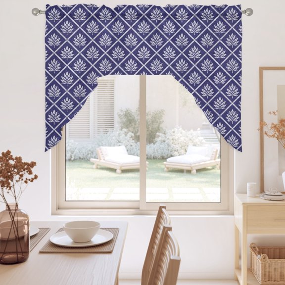 Leaf Purple Grid Swag Valance for Windows, Country Farmhouse Minimalist Plaid Checkered Swag Curtains Valances for Small Window Treatment Rod Pocket for Kitchen Bathroom 1 Panel 56x36in